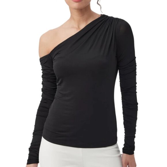 Trina Turk 'Marzah' One-Shoulder Stretch-Jersey Long-Sleeve Top, Black - Picture 1 of 3